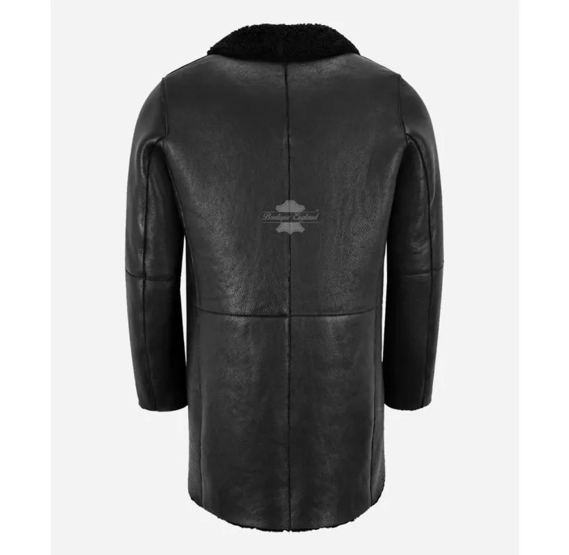 VIKTOR Men's Sheepskin Coat Black Single Breasted Shearling Coat