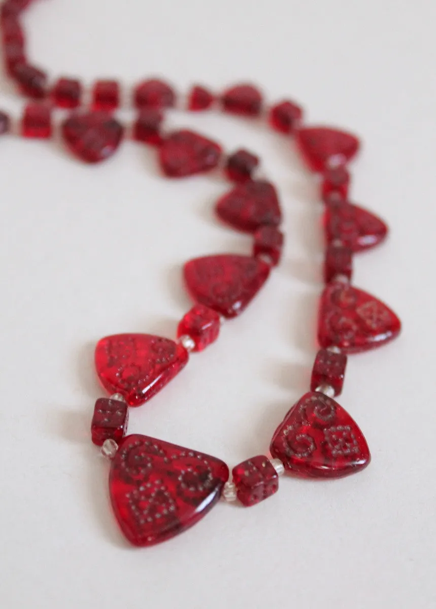 Vintage 1930s Be Still My Heart Red Glass Necklace