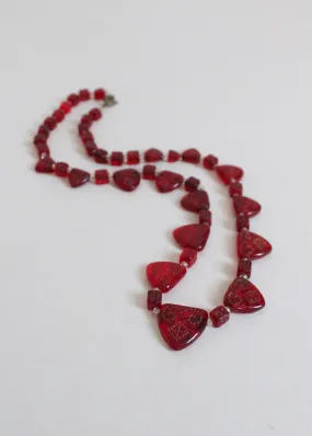 Vintage 1930s Be Still My Heart Red Glass Necklace