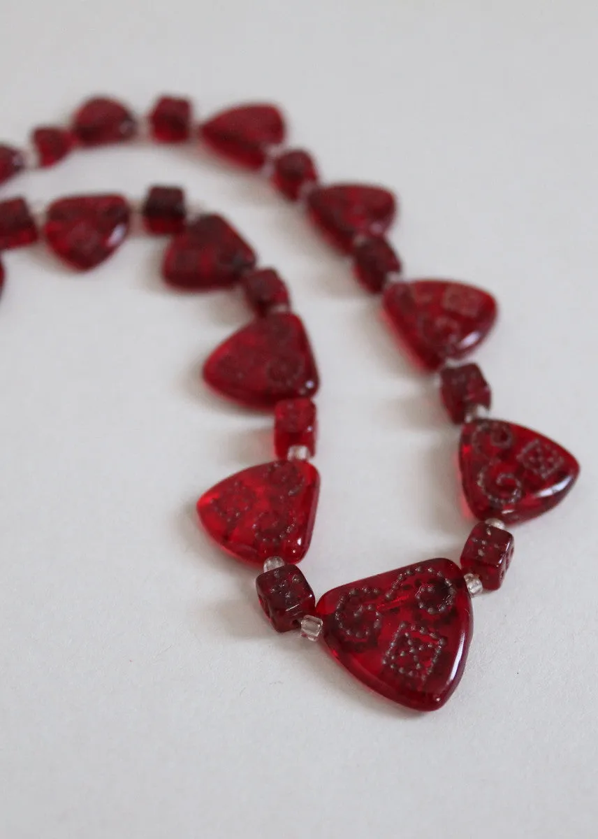 Vintage 1930s Be Still My Heart Red Glass Necklace