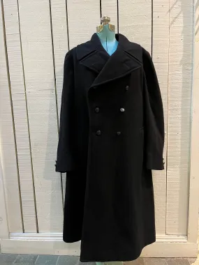 Vintage 1940's WWll Cornwall Canadian Naval Great Coat Uniform Long Black Wool Coat, Chest 44”