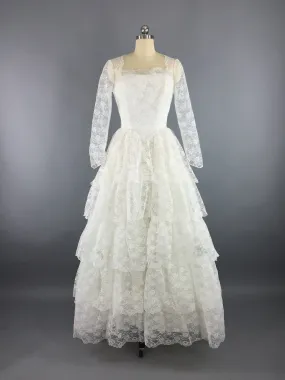 Vintage 1950s Wedding Dress / Tiered Lace Bridal Gown