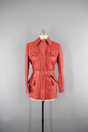 Vintage 1960s Red Orange Leather Jacket