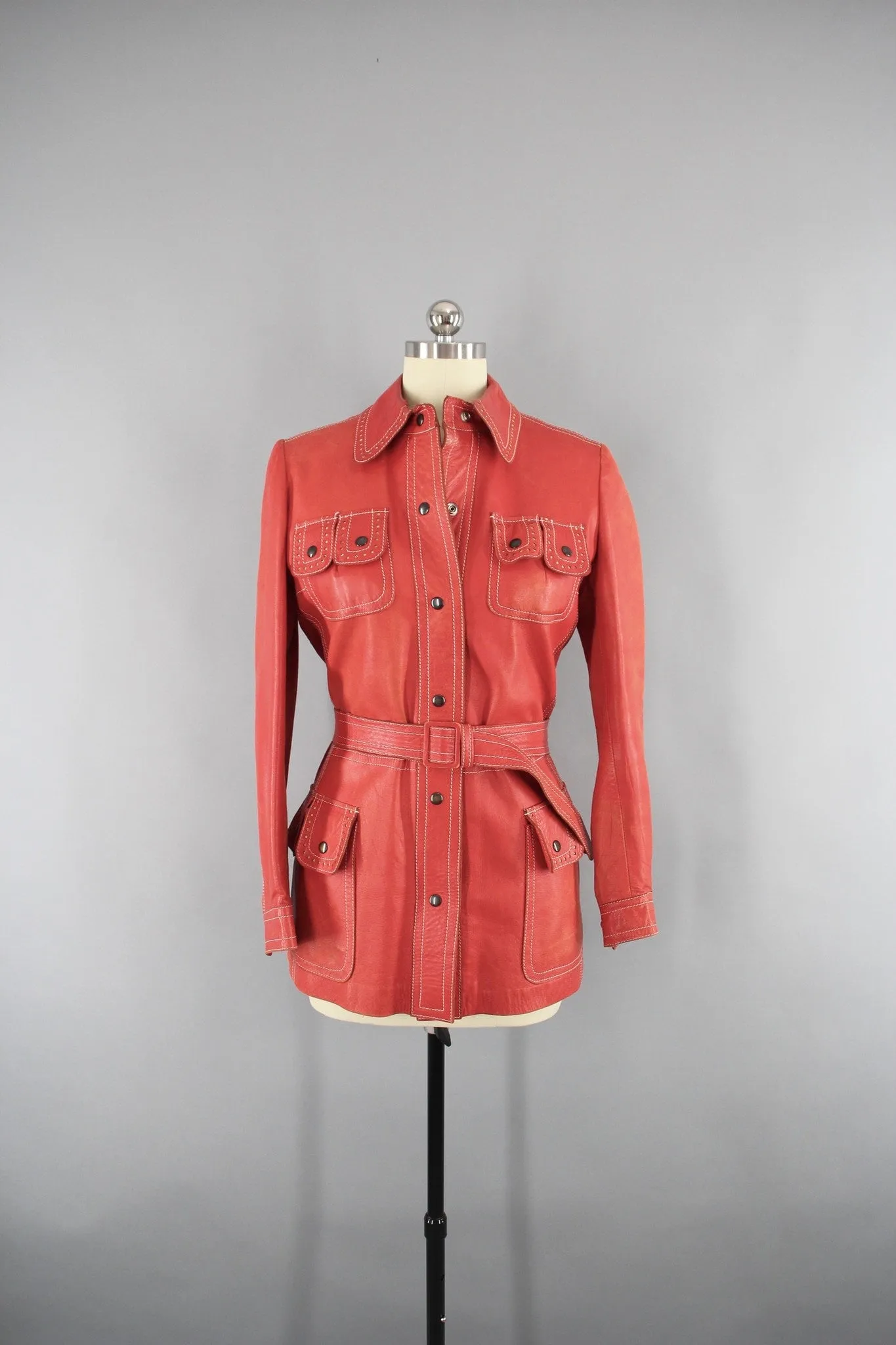 Vintage 1960s Red Orange Leather Jacket