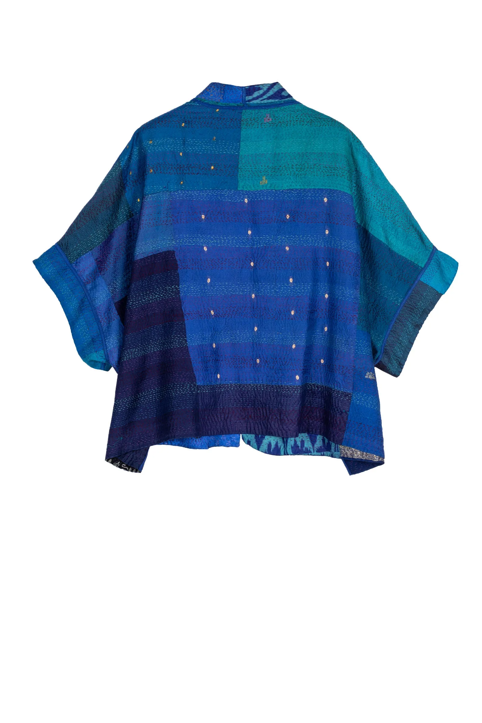 VINTAGE SILK PATCH KANTHA MINI PONCHO