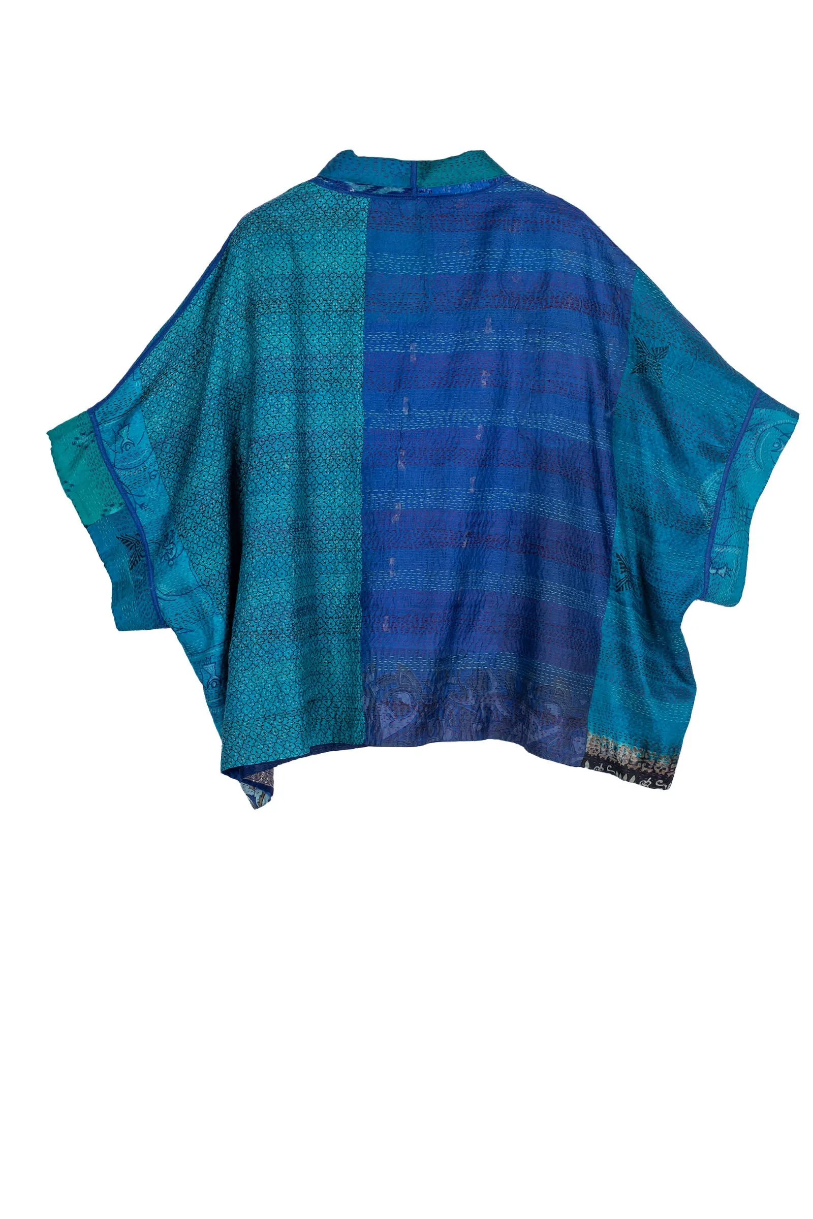 VINTAGE SILK PATCH KANTHA MINI PONCHO