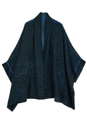 WAFFLE KANTHA DOUBLE COLLAR PONCHO