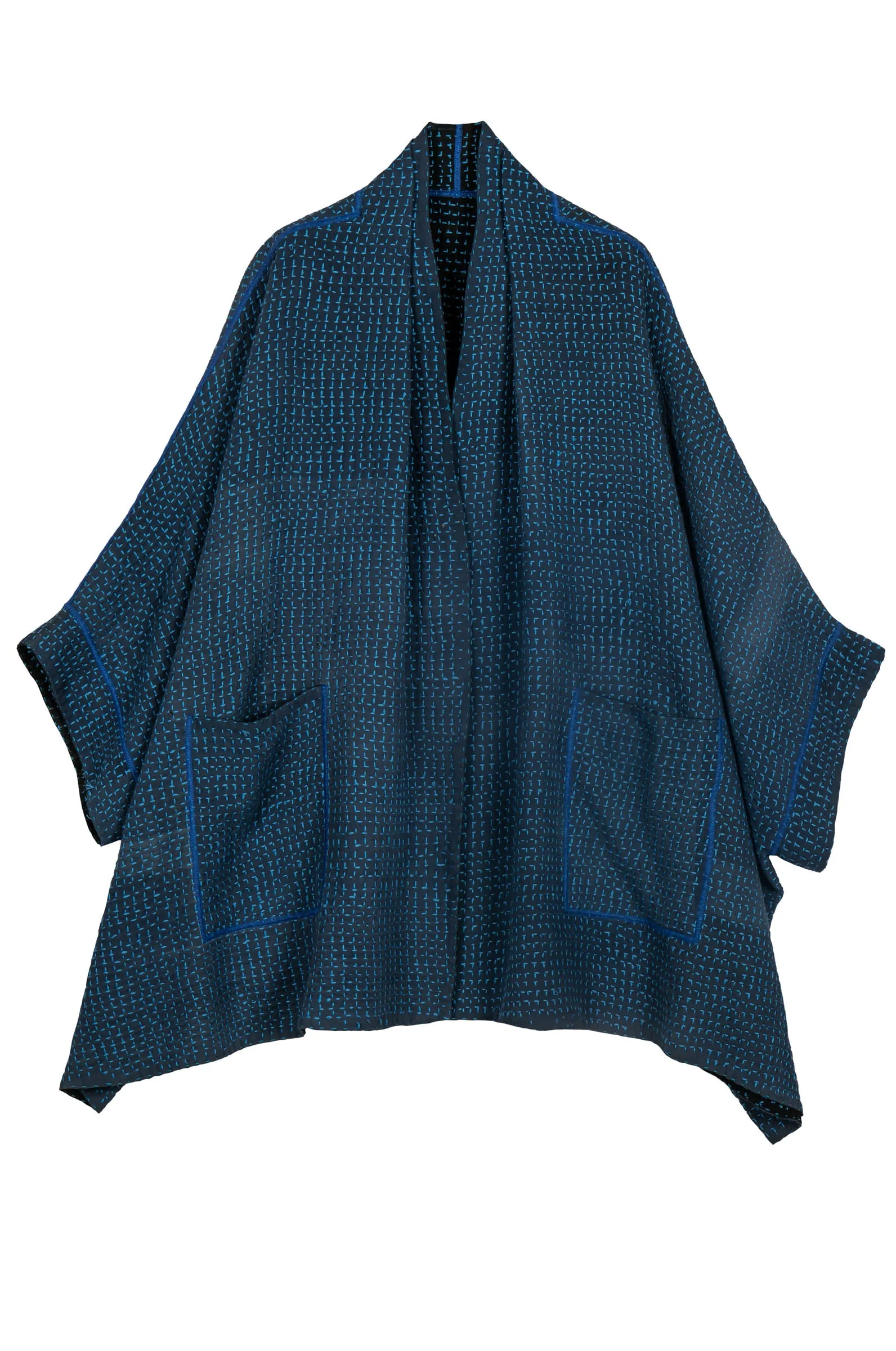 WAFFLE KANTHA DOUBLE COLLAR PONCHO