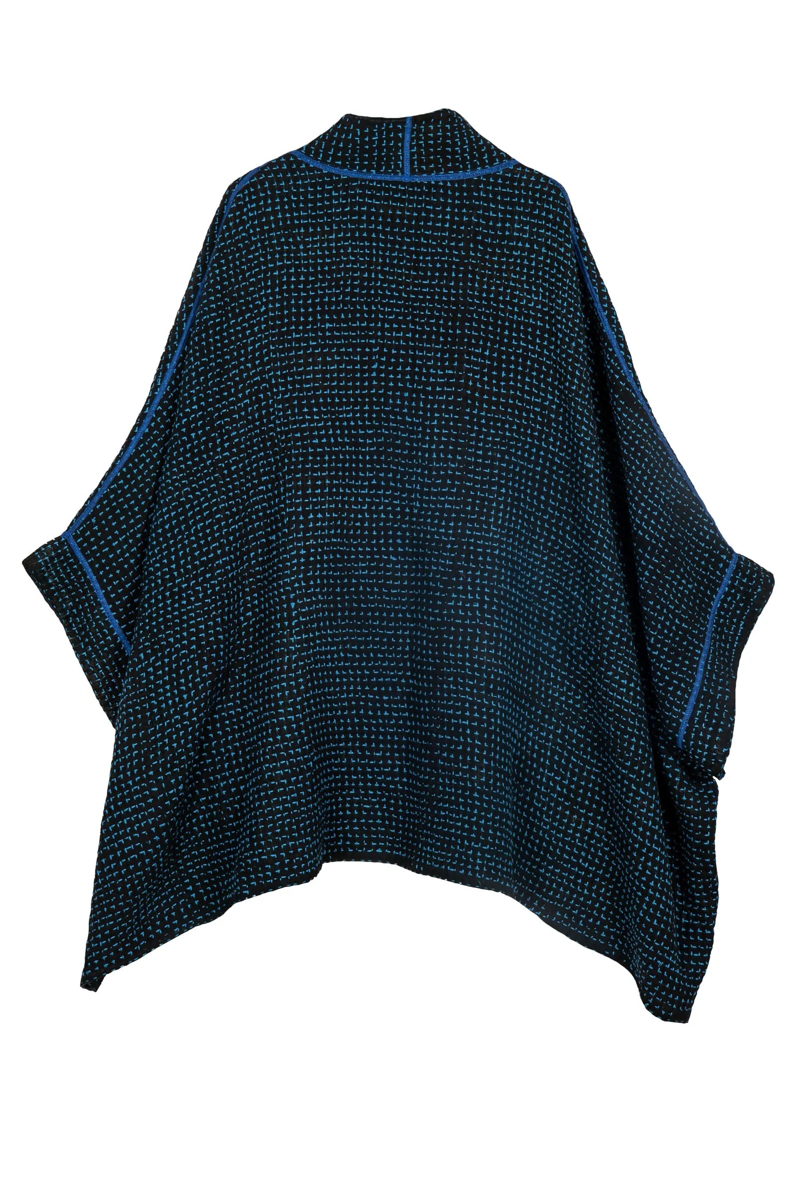 WAFFLE KANTHA DOUBLE COLLAR PONCHO