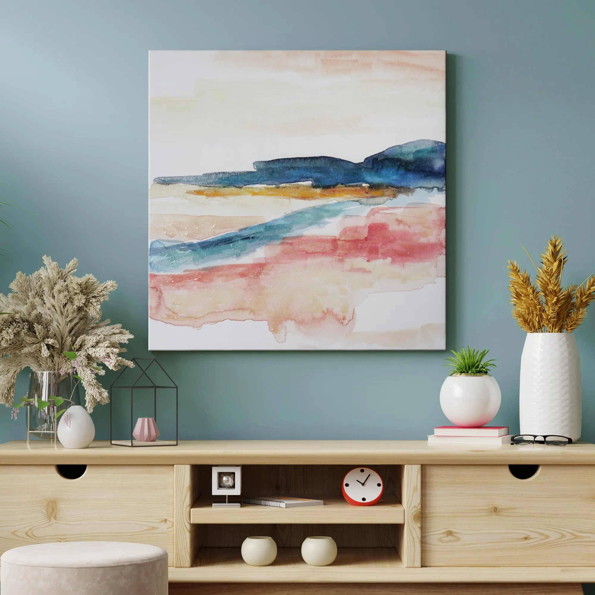 Watercolor Sunset & Ocean II Embellished Canvas Wall Art Print - 24x24