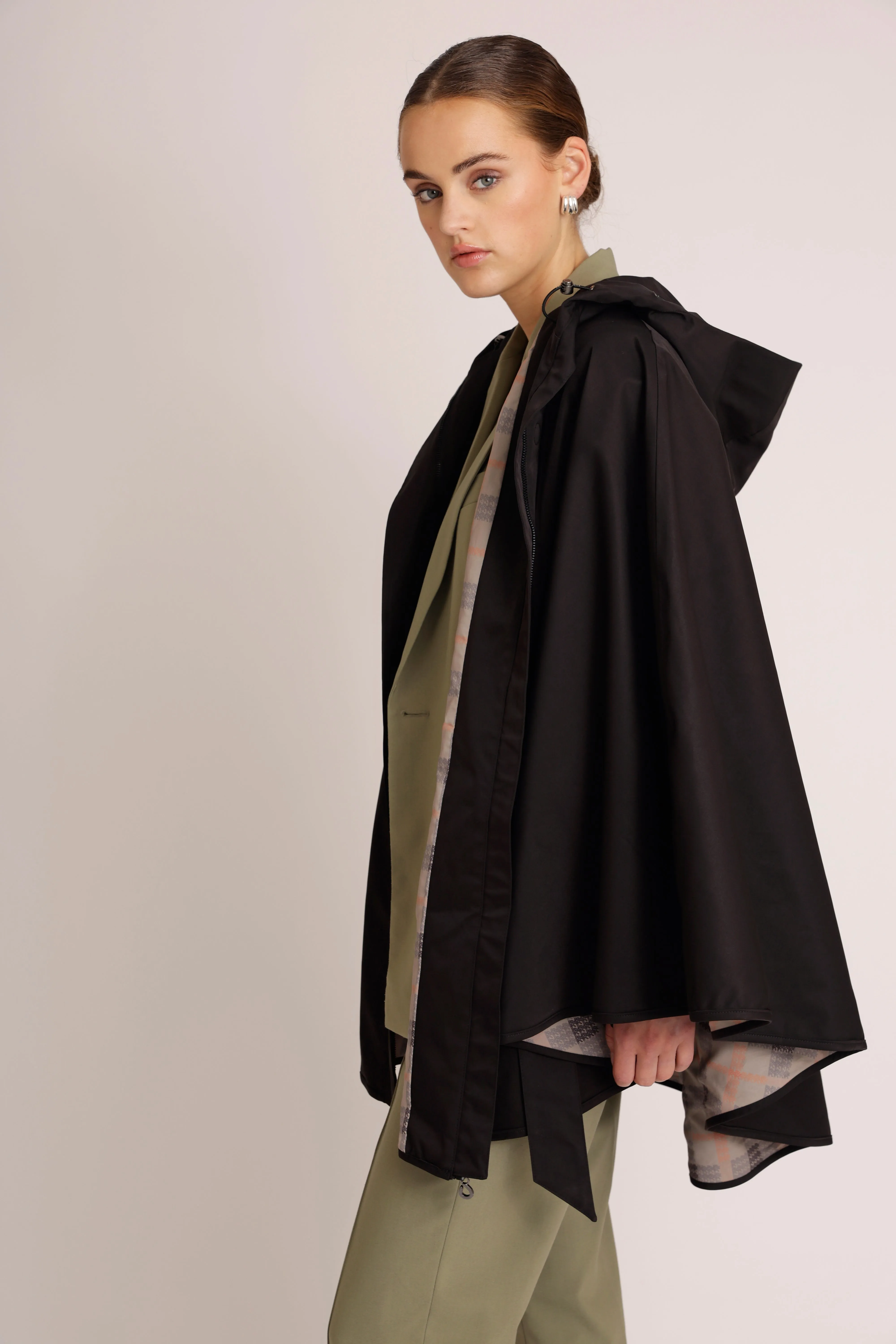 Waterproof Luxury Poncho Cape  - Black