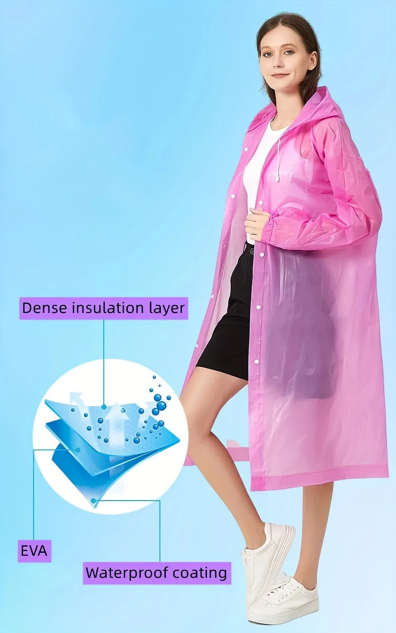 Waterproof Reusable Rain Poncho for Adults - Rainwear with Drawstring Hood, Portable and Compact Packaging, Ideal for Hiking, Riding, Camping, and Outdoor Activities - Women's Activewear with Adjustable Hood and Hem