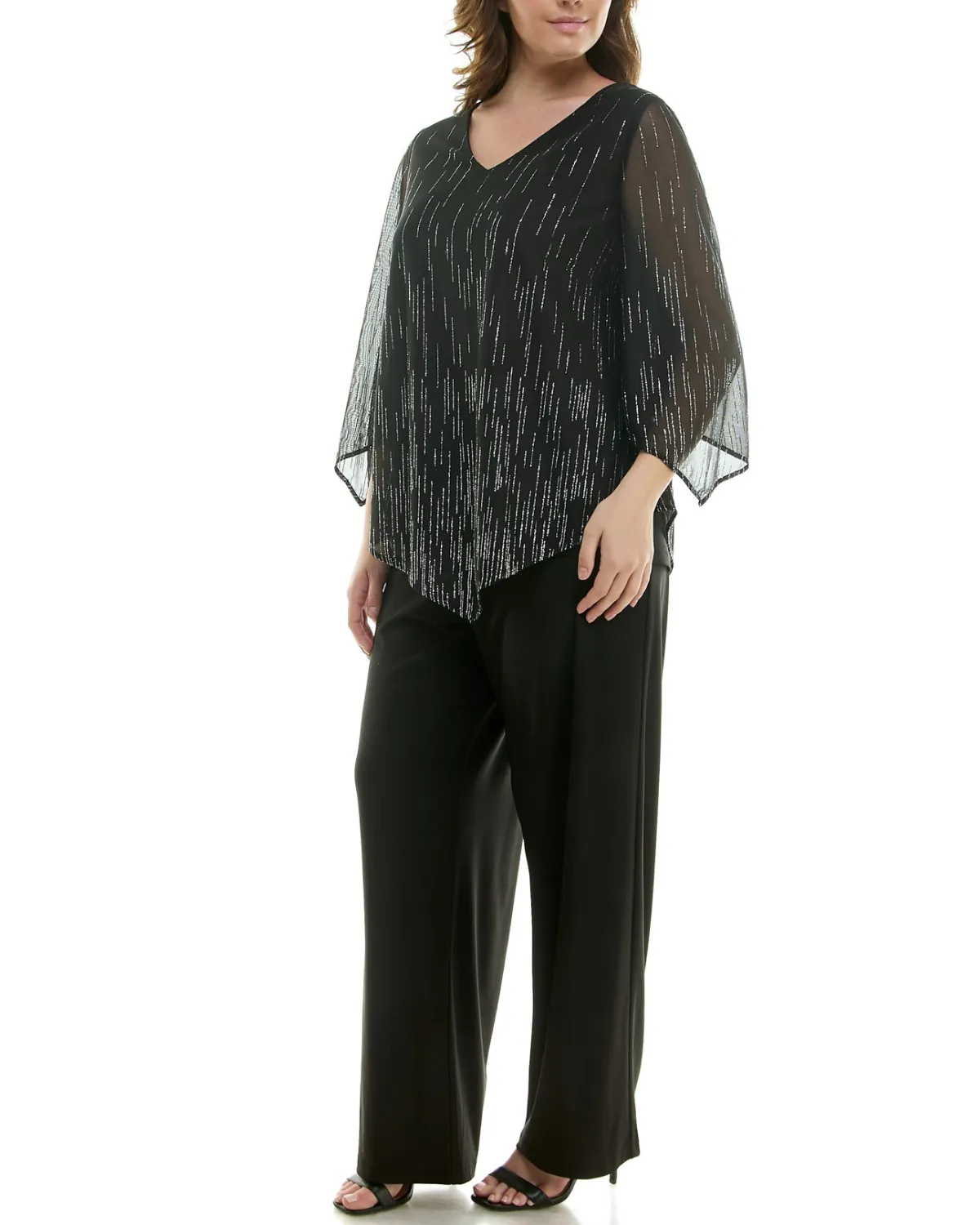 Winslow Plus Size 2 Piece V-Neck Poncho Top and Straight Pant Set - G12224s972x