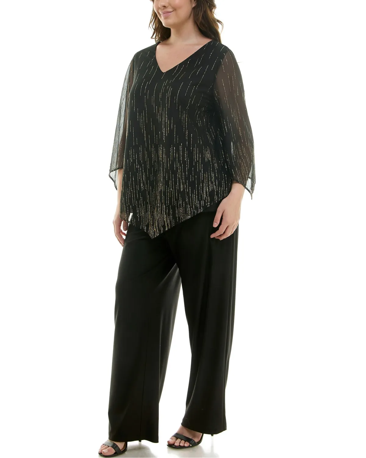 Winslow Plus Size 2 Piece V-Neck Poncho Top and Straight Pant Set - G12224s972x