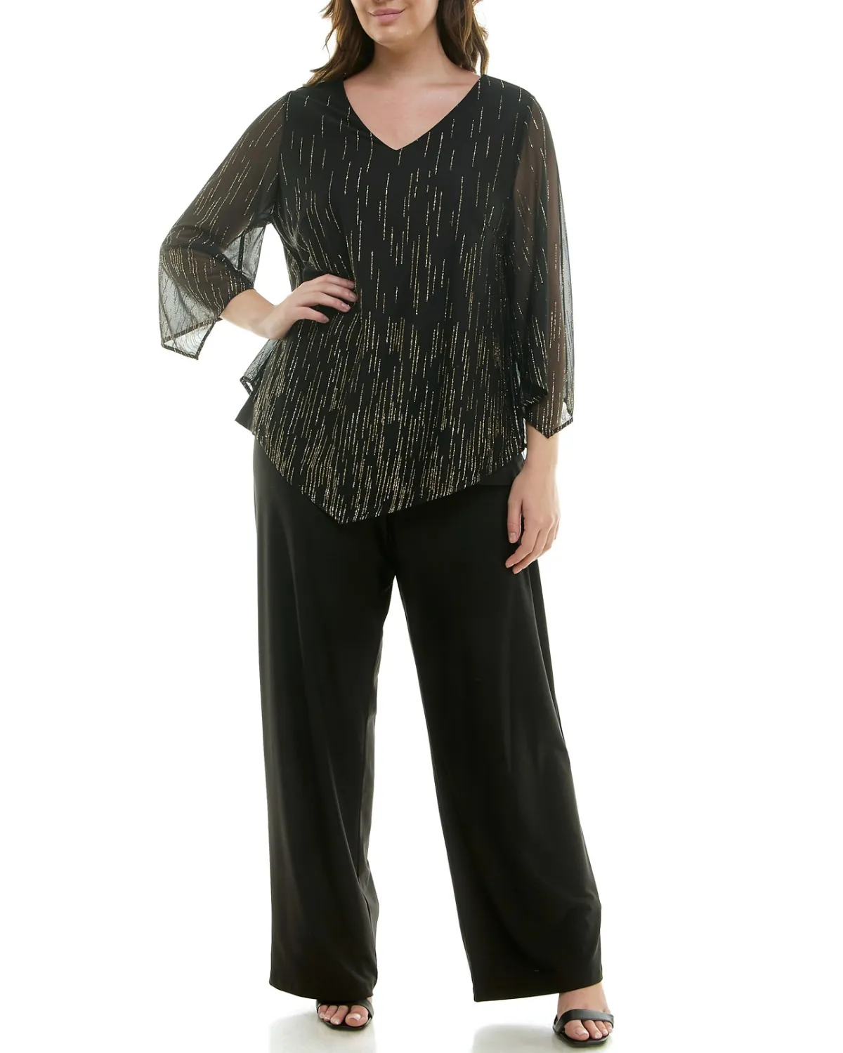 Winslow Plus Size 2 Piece V-Neck Poncho Top and Straight Pant Set - G12224s972x