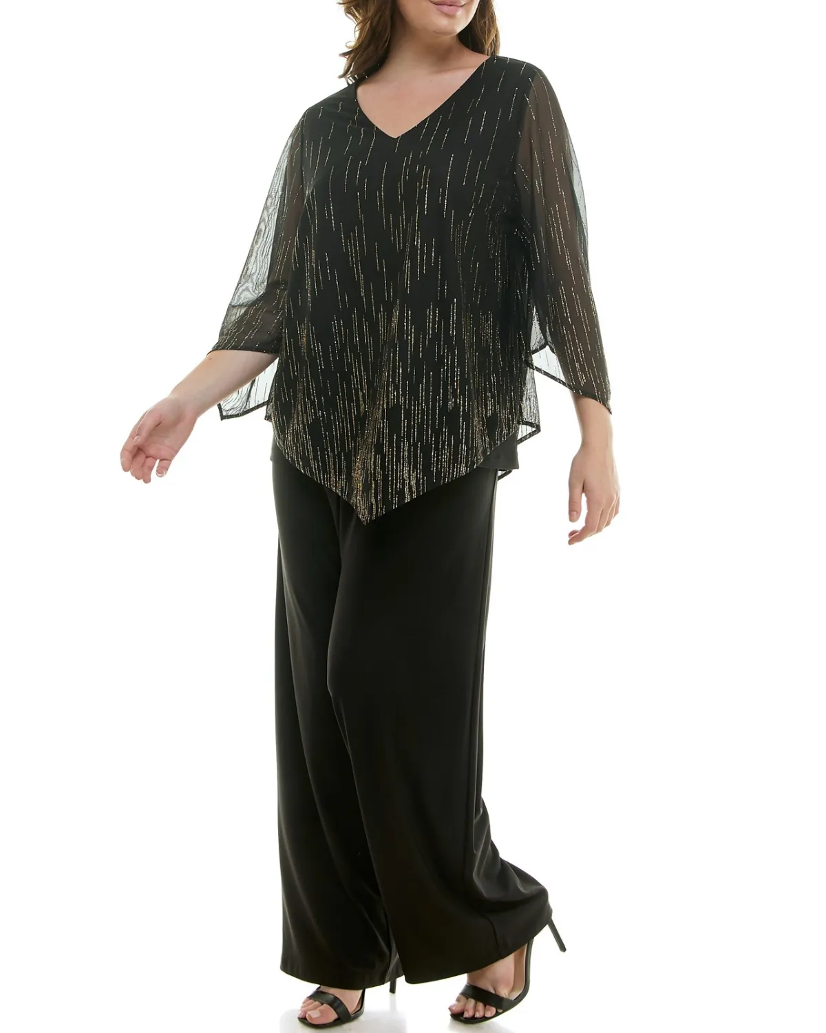 Winslow Plus Size 2 Piece V-Neck Poncho Top and Straight Pant Set - G12224s972x