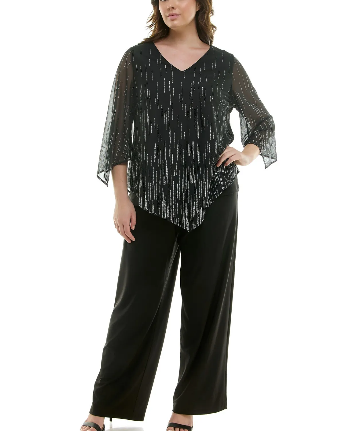 Winslow Plus Size 2 Piece V-Neck Poncho Top and Straight Pant Set - G12224s972x