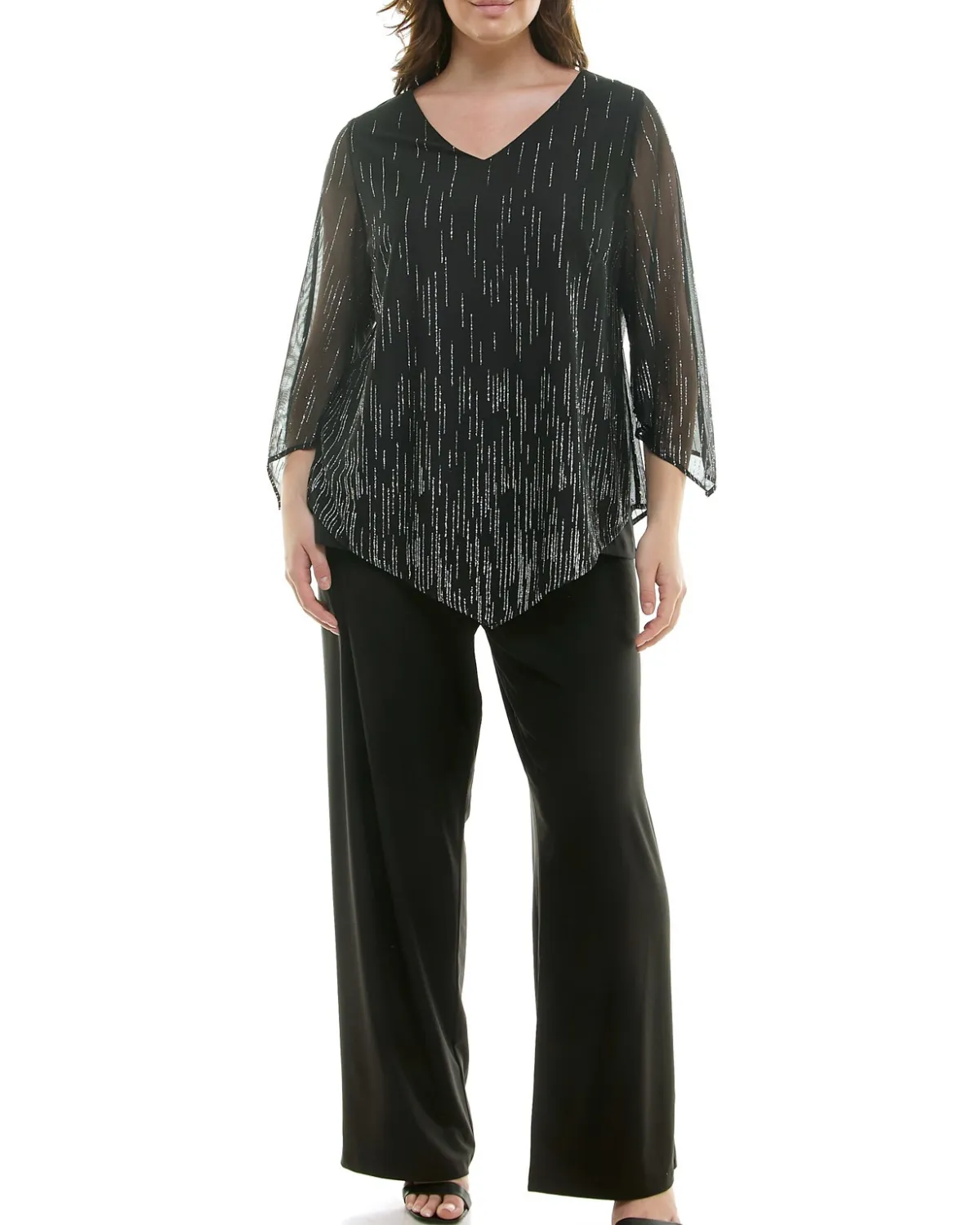 Winslow Plus Size 2 Piece V-Neck Poncho Top and Straight Pant Set - G12224s972x