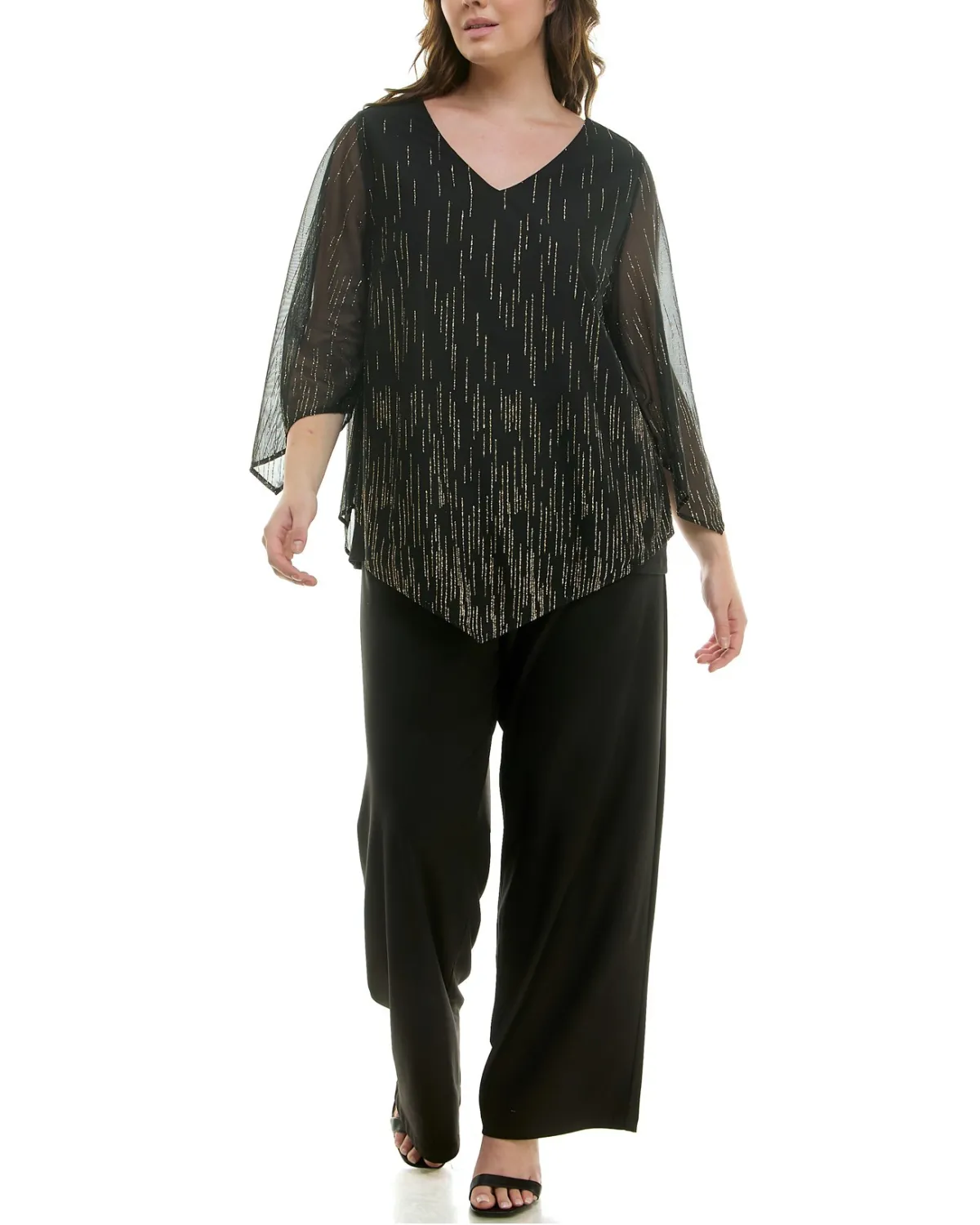 Winslow Plus Size 2 Piece V-Neck Poncho Top and Straight Pant Set - G12224s972x