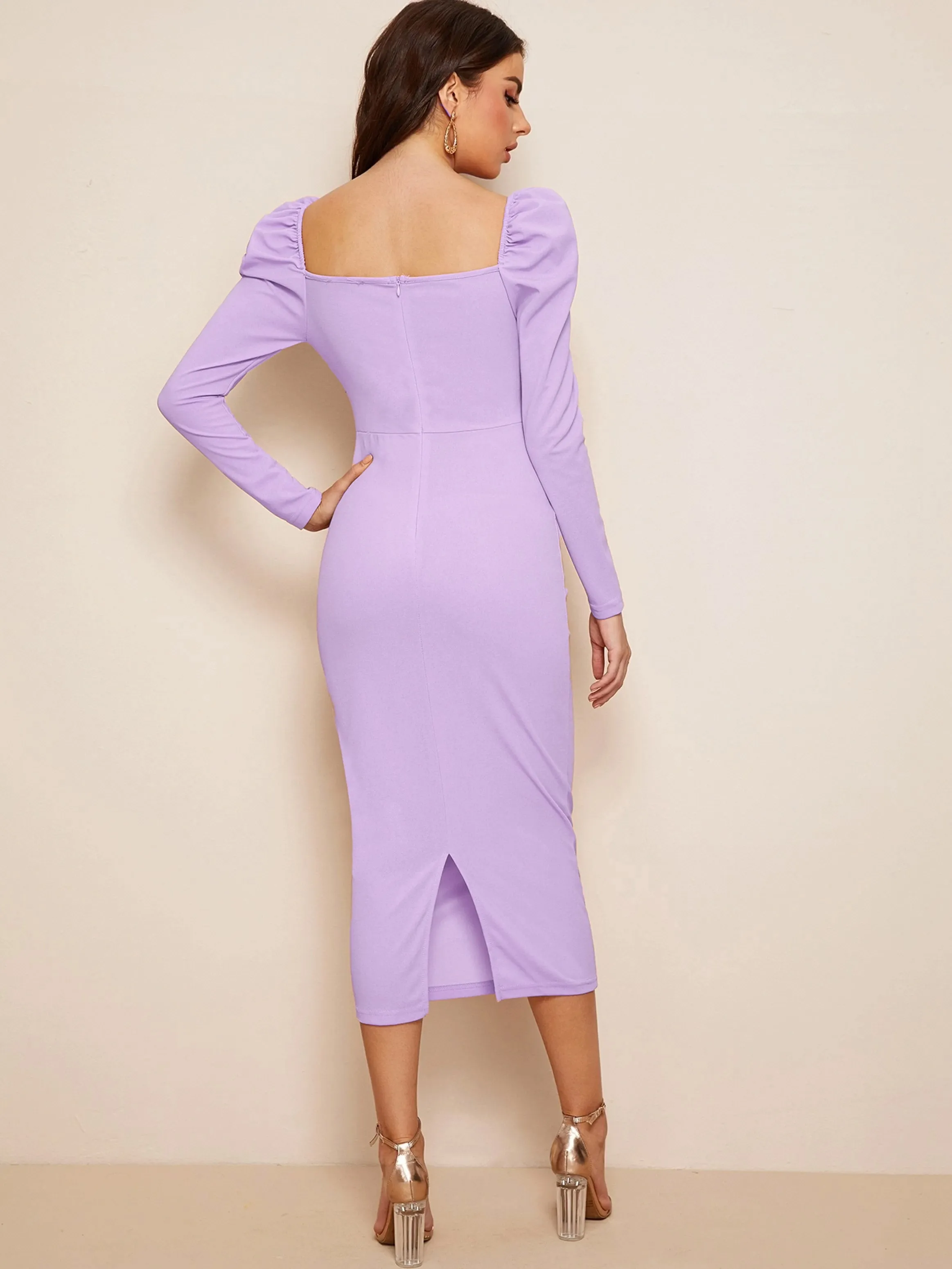 Women Bodycon Lavender wrap dresses full sleeve