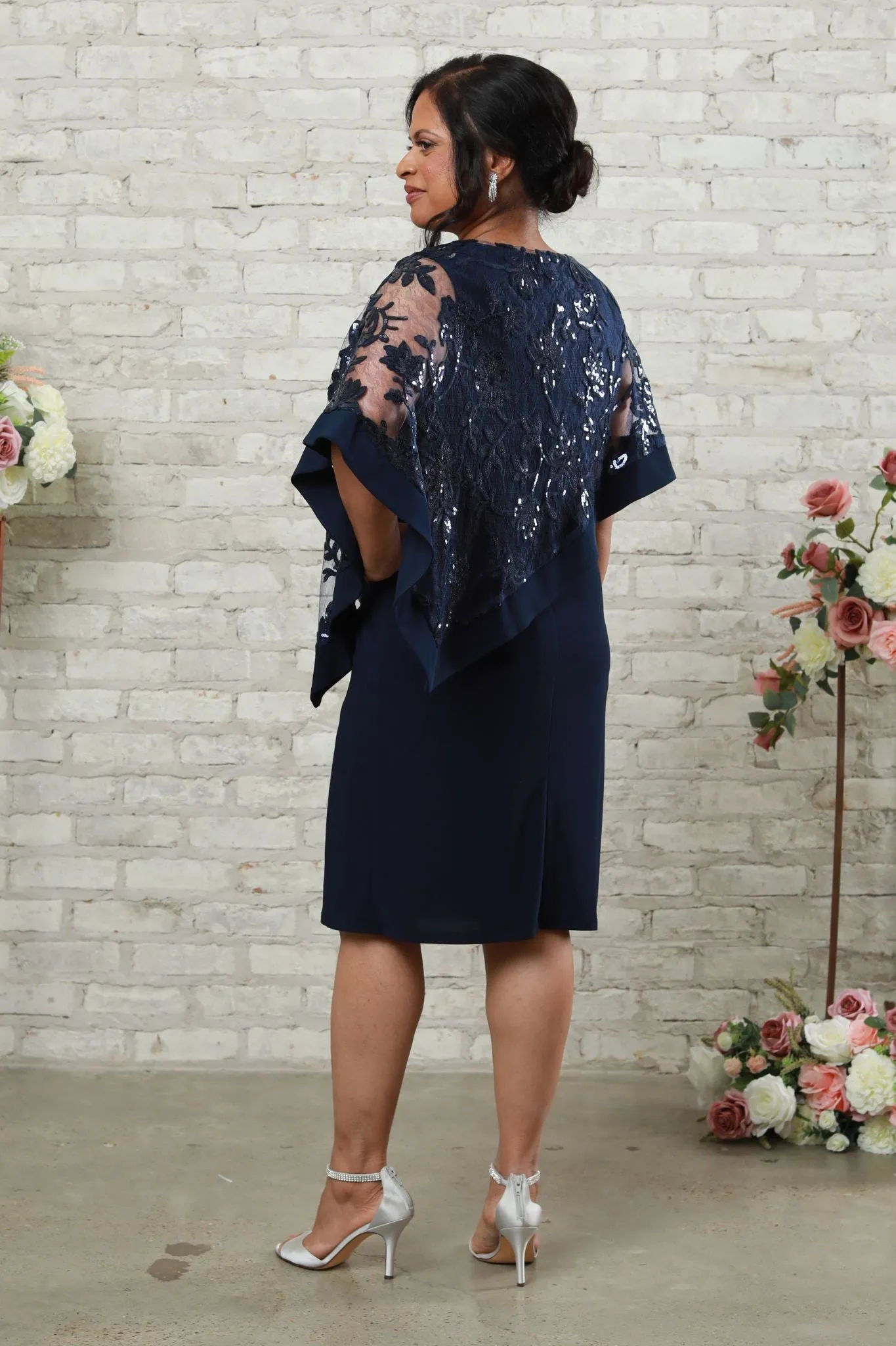 Women's Floral Lace Poncho Dress with Sequin Detailing