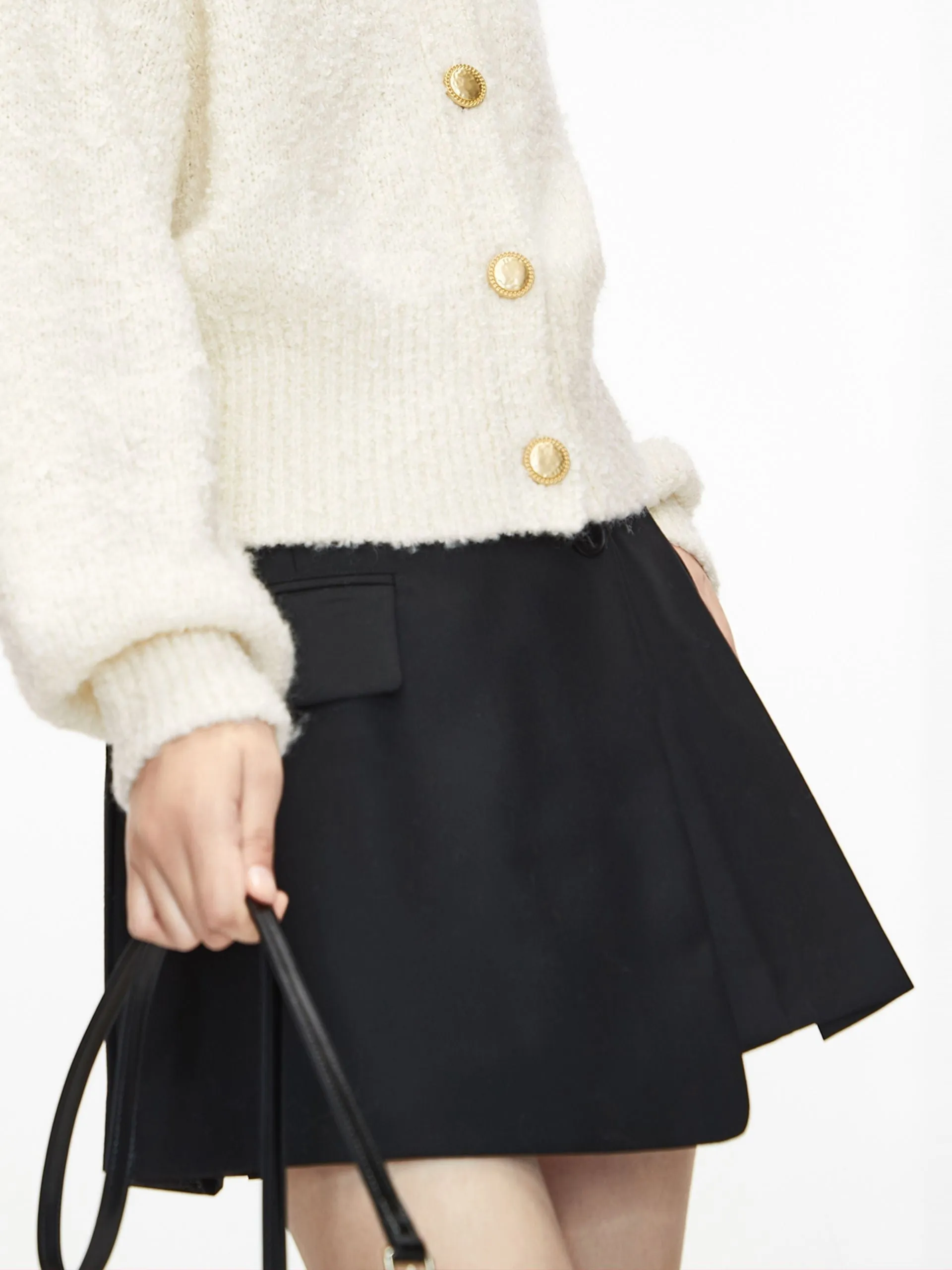 Wool-blend Layered Pleated Suit Skirt