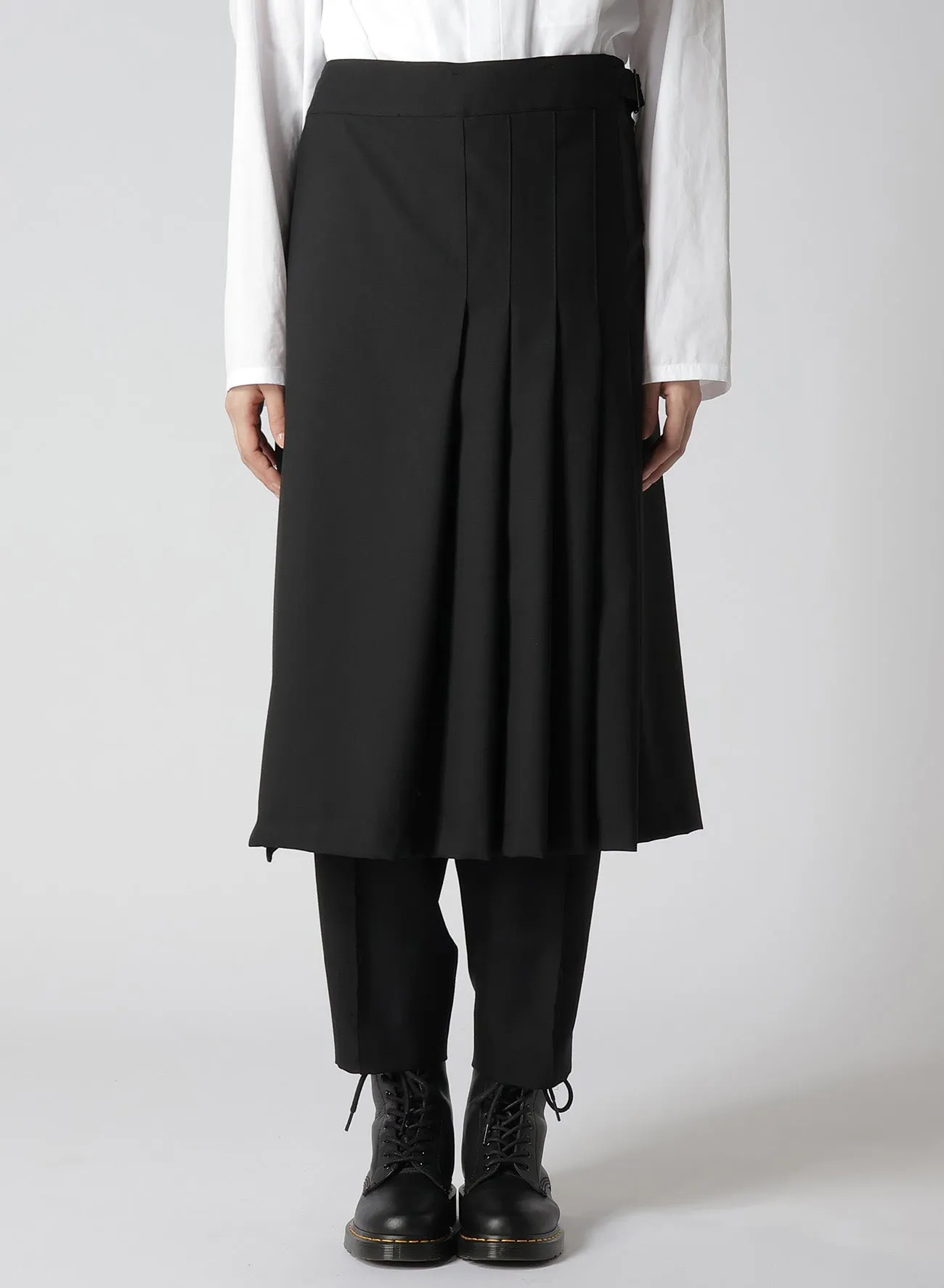 WOOL POLYESTER GABARDINE WRAPPED TUCK SKIRT