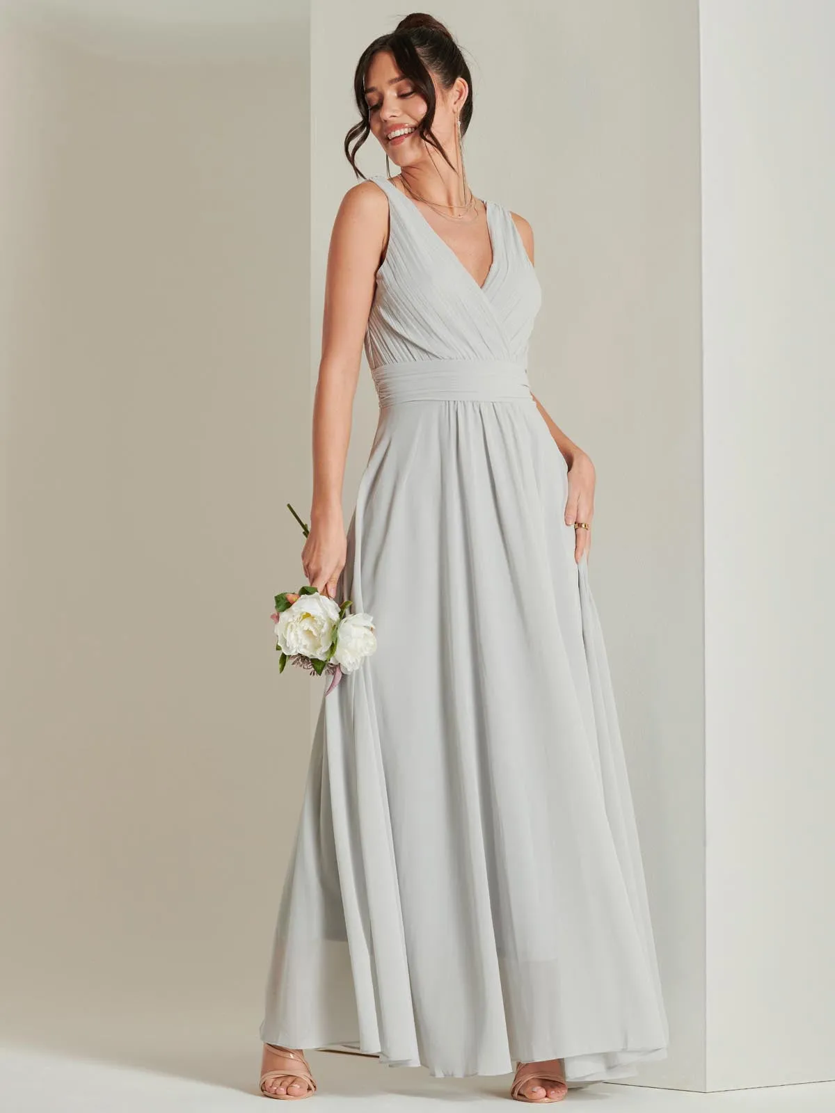 Wrap Bodice Chiffon Maxi Dress, Dove