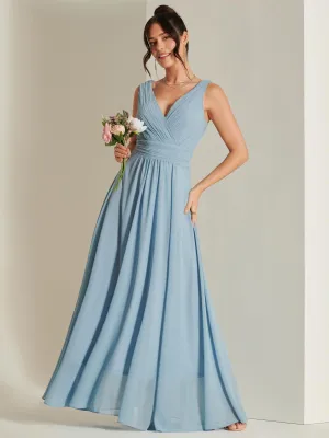 Wrap Bodice Chiffon Maxi Dress, Dusty Blue