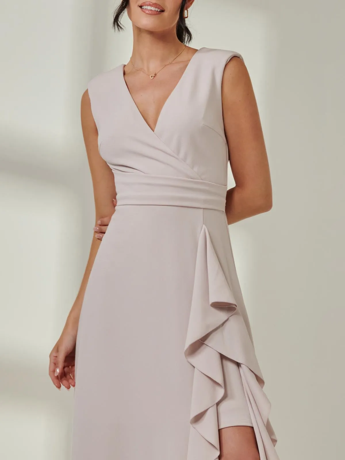 Wrap Front Frill Detail Maxi Dress, Dove