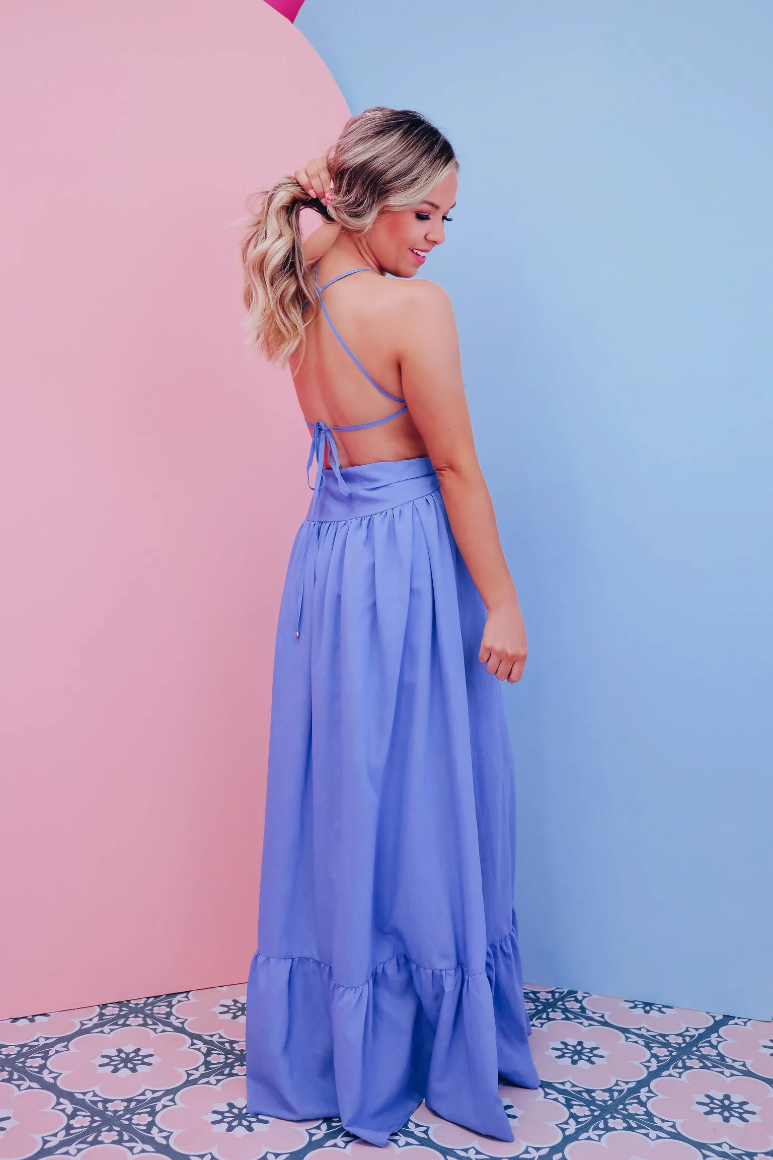 Wrapped In Style Tie Back Maxi Dress - Blue