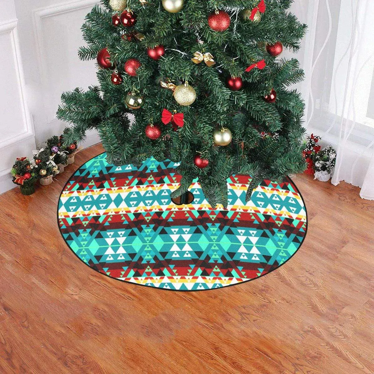 Writing on Stone Wheel Christmas Tree Skirt 47" x 47"