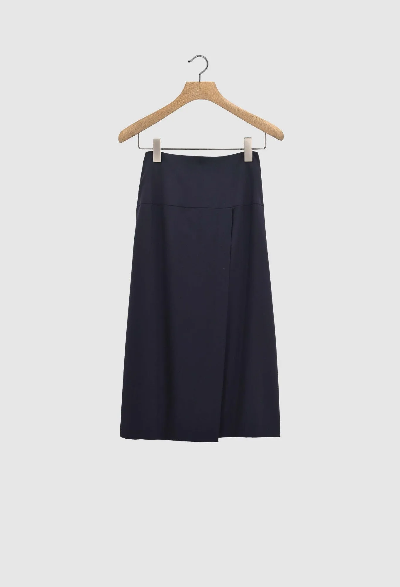 YASMIN - Wool Gabardine Layered Skirt in Navy