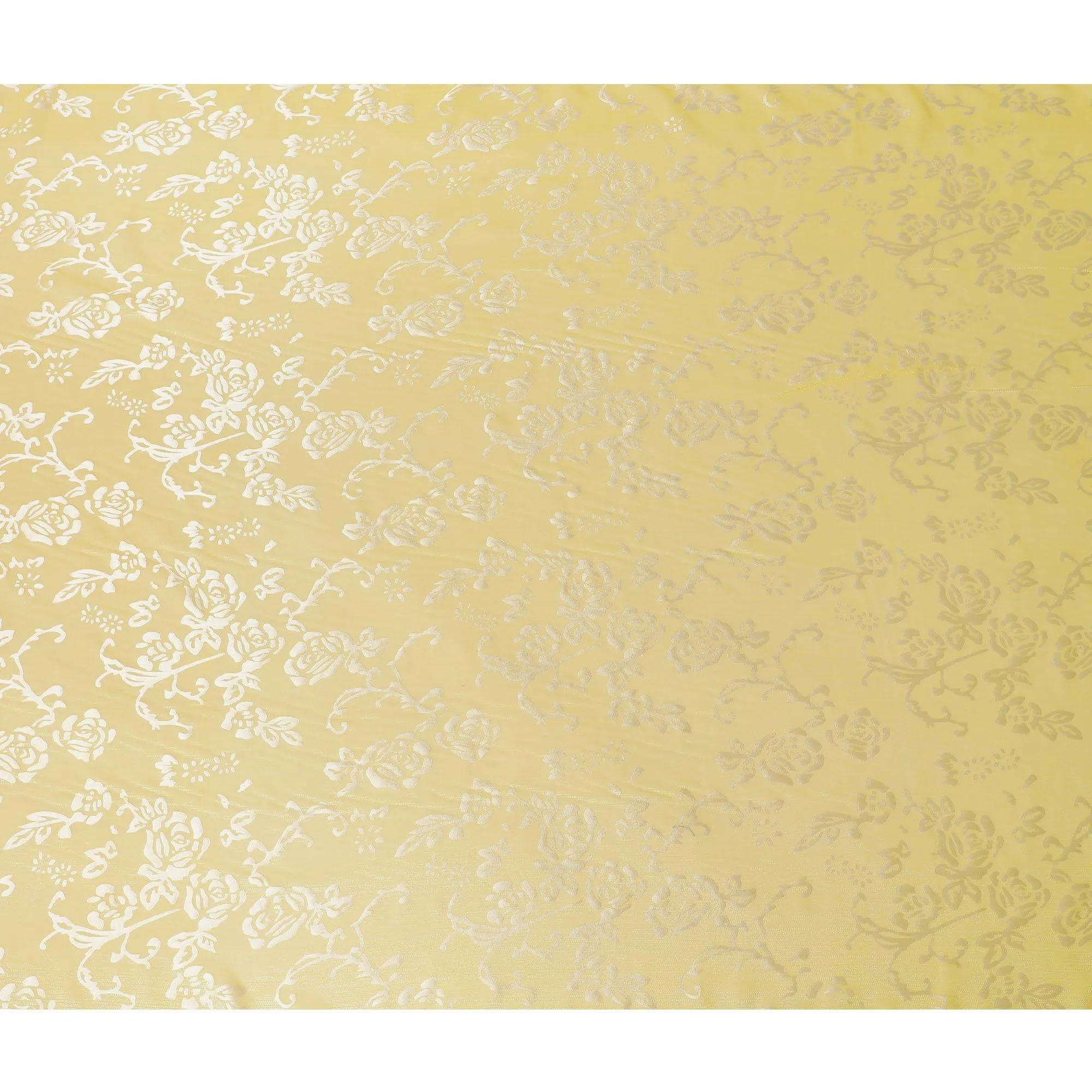 Yellow Premim pure silk chiffon fabric with silver jacquard in floral design-D15324